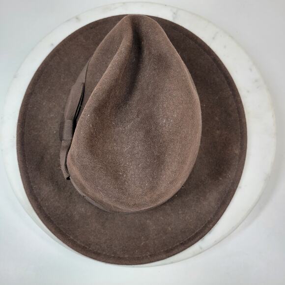 Indiana Jones Brand Wool Hat Mens Small Brown Stylish Bow Ribbon Band 12\
